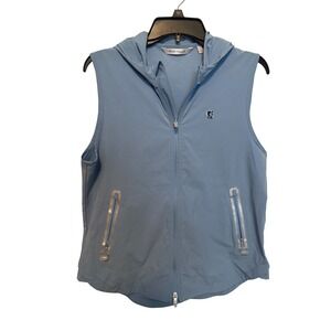 Peter Millar Jameson Flex Adapt Vest Womens‎ L Blue Full Zip Sleeveless Hooded
